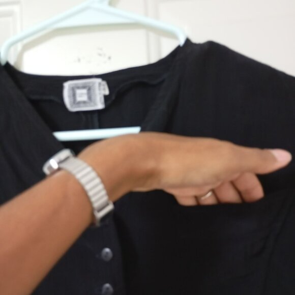 Ivana Beni Black Button-Up Blouse Size (S) 44 V-Neck Tie Waist 3/4 Sleeves - Picture 4 of 11